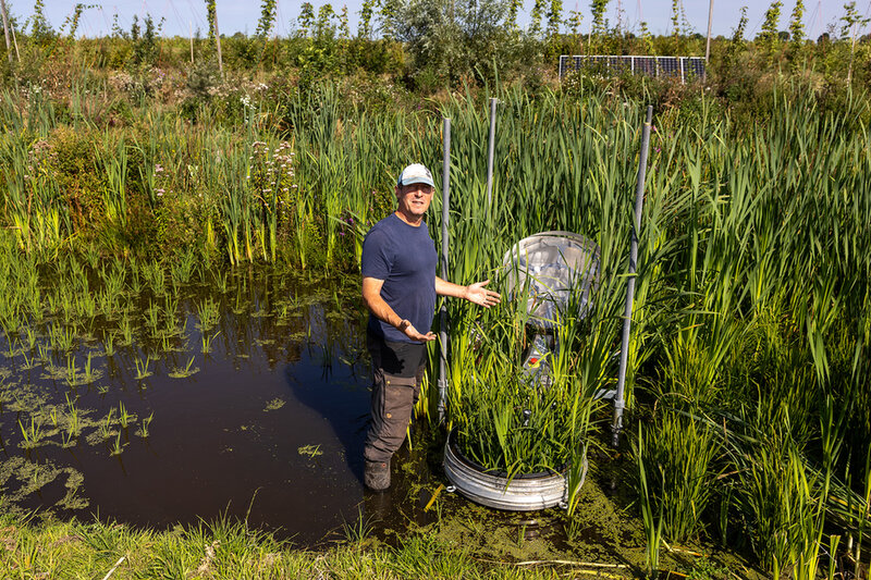 Sander Roeleveld toont de oogstmachine